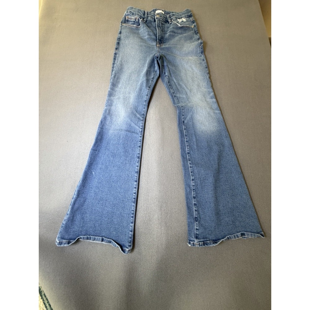 Good American Good Legs Flare Jeans 10/30 High Rise Distressed Y2K Medium Wash
